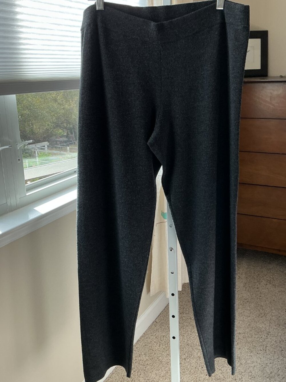 Eileen Fisher Charcoal Gray 100% Merino Wool Knit Pull On Wide Leg Pants L